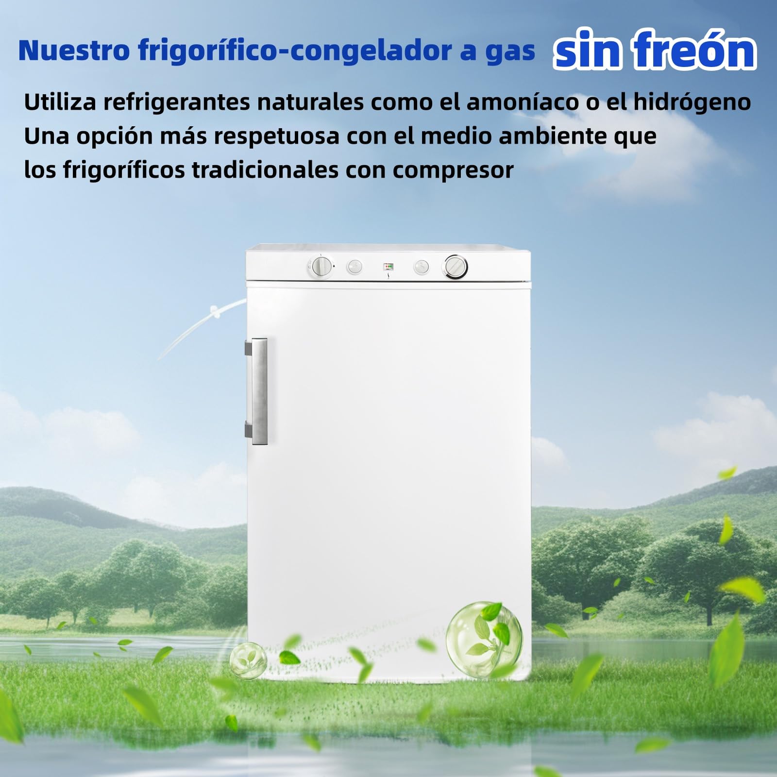 Smad Nevera Congelador Gas 100L, Propano 12V 230V, Nevera Camping Trivalente para Furgoneta Camper, Mobil Home, Garaje, Casas Rurales, Caravana, Puerta Reversible, Silencioso, Blanco