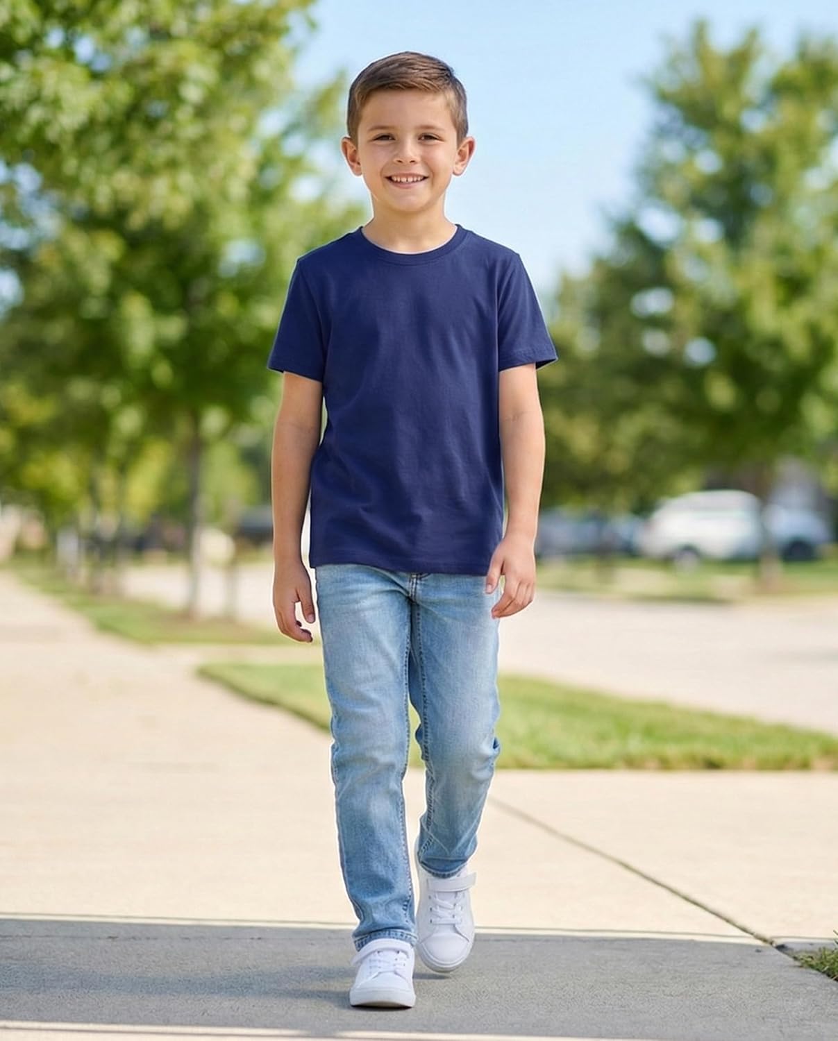 Boys T-Shirts 5 Pack,100% Cotton Jersey Short Sleeve Crew Neck Shirts for Boys School,Daily and Sports Wear 4-16 Years