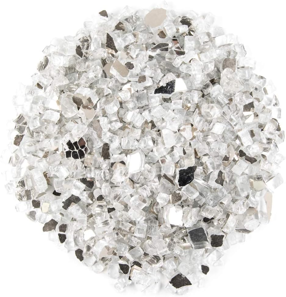 One Stop Outdoor (40 Pounds) 1/2" Premium Silver Metallic Reflective Bulk Fire Glass, Tempered for Fire Pit & Fireplace (Silver)