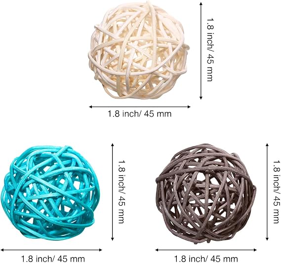 Yaomiao 15 Pieces Wicker Rattan Balls Decorative Orbs Vase Fillers for Craft, Party, Wedding Table Decoration, Aromatherapy Accessories, 1.8 Inch(Light-Blue White Gray)