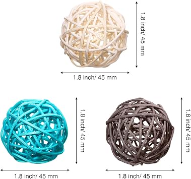 Yaomiao 15 Pieces Wicker Rattan Balls Decorative Orbs Vase Fillers for Craft, Party, Wedding Table Decoration, Aromatherapy Accessories, 1.8 Inch(Light-Blue White Gray)