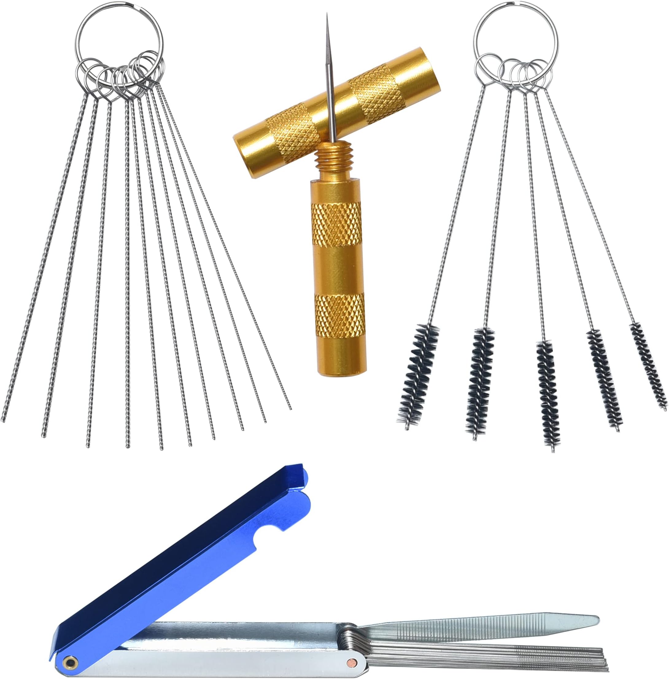 Carburetor Carbon Dirt Jet Remove Cleaner, 13 Cleaning Wires Set + 10 Cleaning Needles + 5 Nylon Brushes + 1 Sharp Pick Tool Kit for Motorcycle ATV Moped Welder Carb Chainsaw Spray Guns Torch Tips