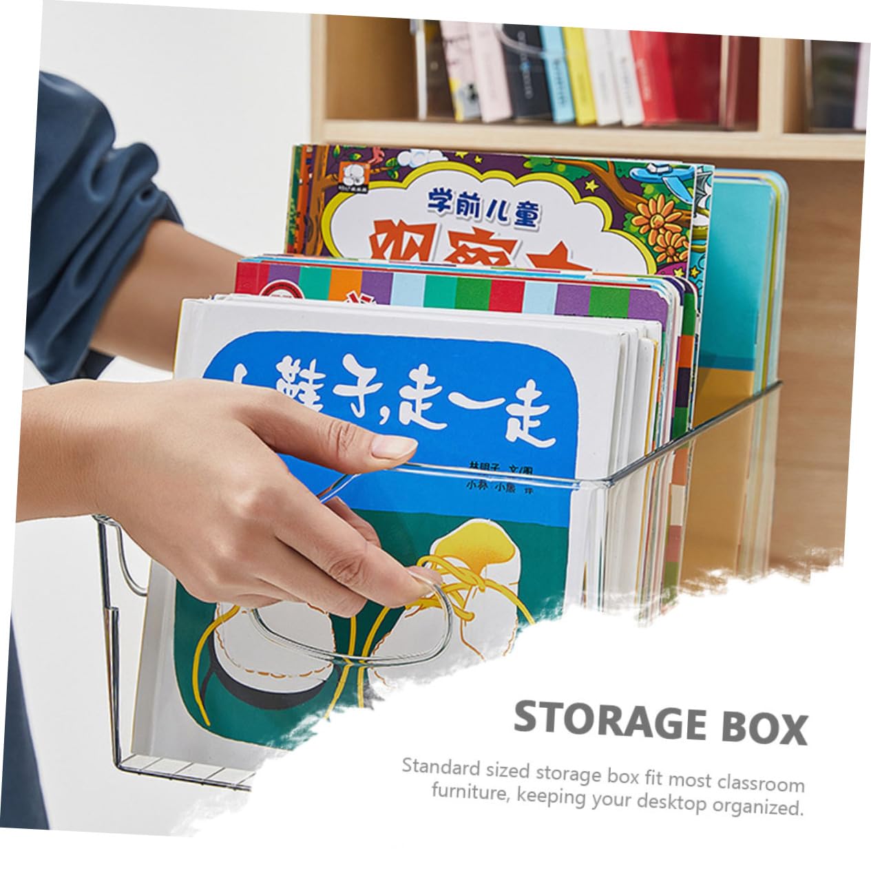 Bücher Aufbewahrungsbox aus Kunststoff mit Griff Transparente Organizer Kasten für Desktop Organisation im Klassenzimmer und Aufbewahrung von Schulbüchern