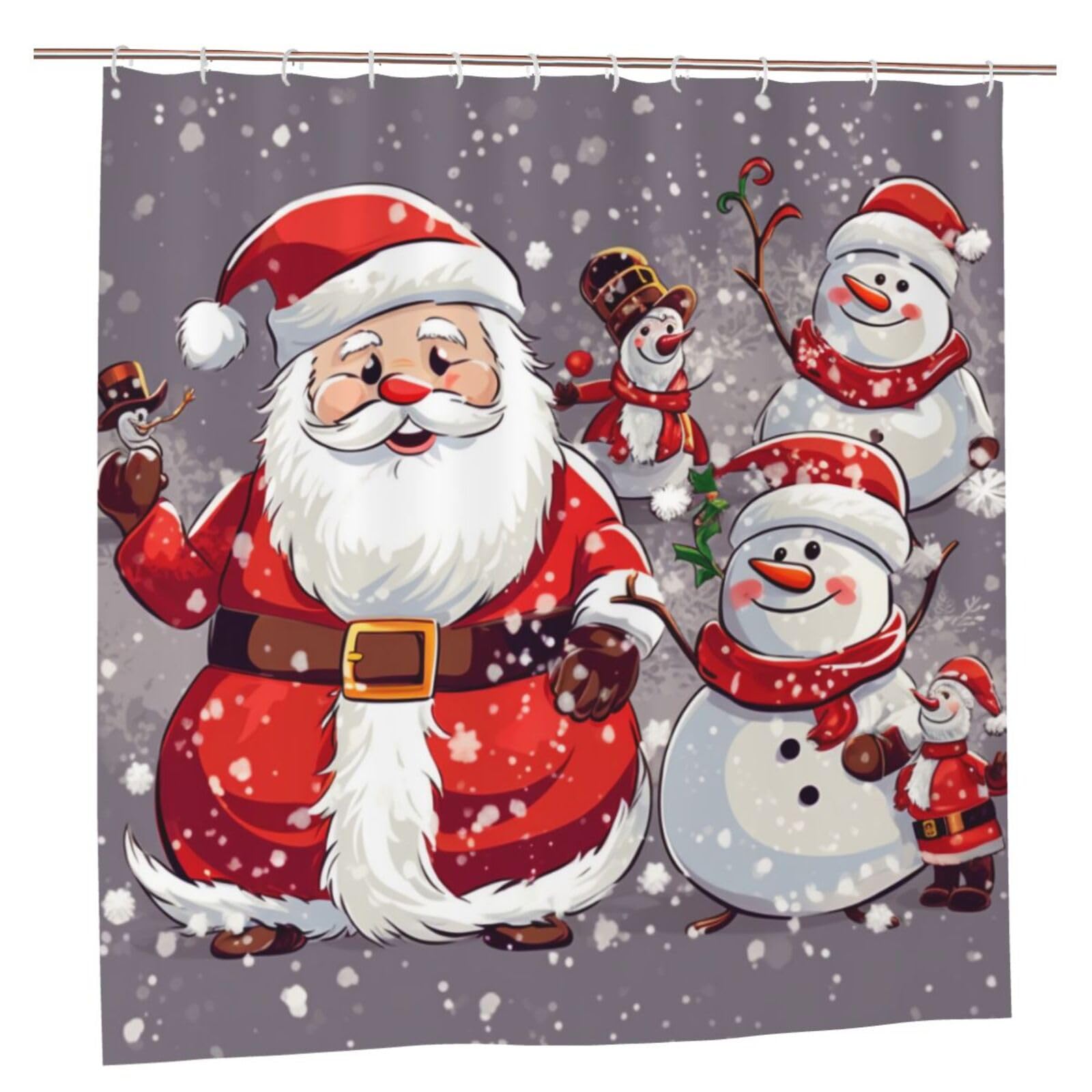 BWWHCCTI Santa Claus Snowman Printed Shower Curtain With 12 Plastic Hooks Opaque Quick Drying Waterproof Shower Curtains Sets For Bathroom 183x183 CM