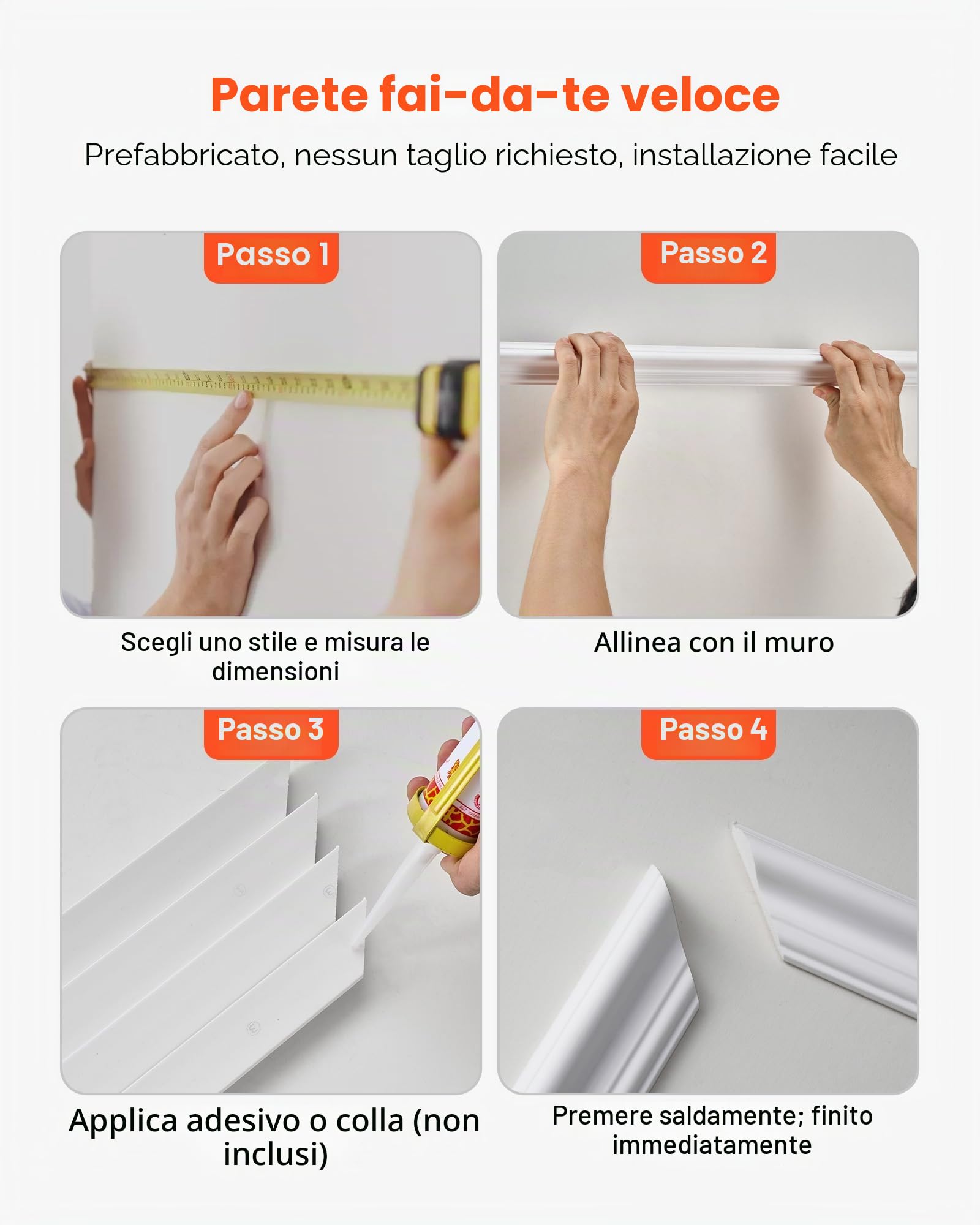 VEVOR Confezione da 3 Modanature per Pareti, kit di Pannelli per Rivestimento con Profilo Largo e Stretto a Doppia Linea, Polistirene Leggero Verniciabile, per Interni di Soggiorno e Camera da Letto