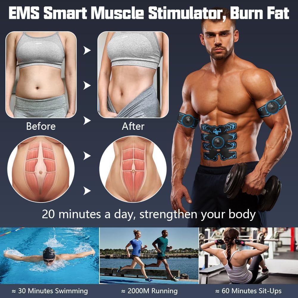 Flintronic Ceinture EMS Abdominale – 8 Modes, 19 Intensités, Rechargeable USB Pour Abdos, Bras Et Jambes
