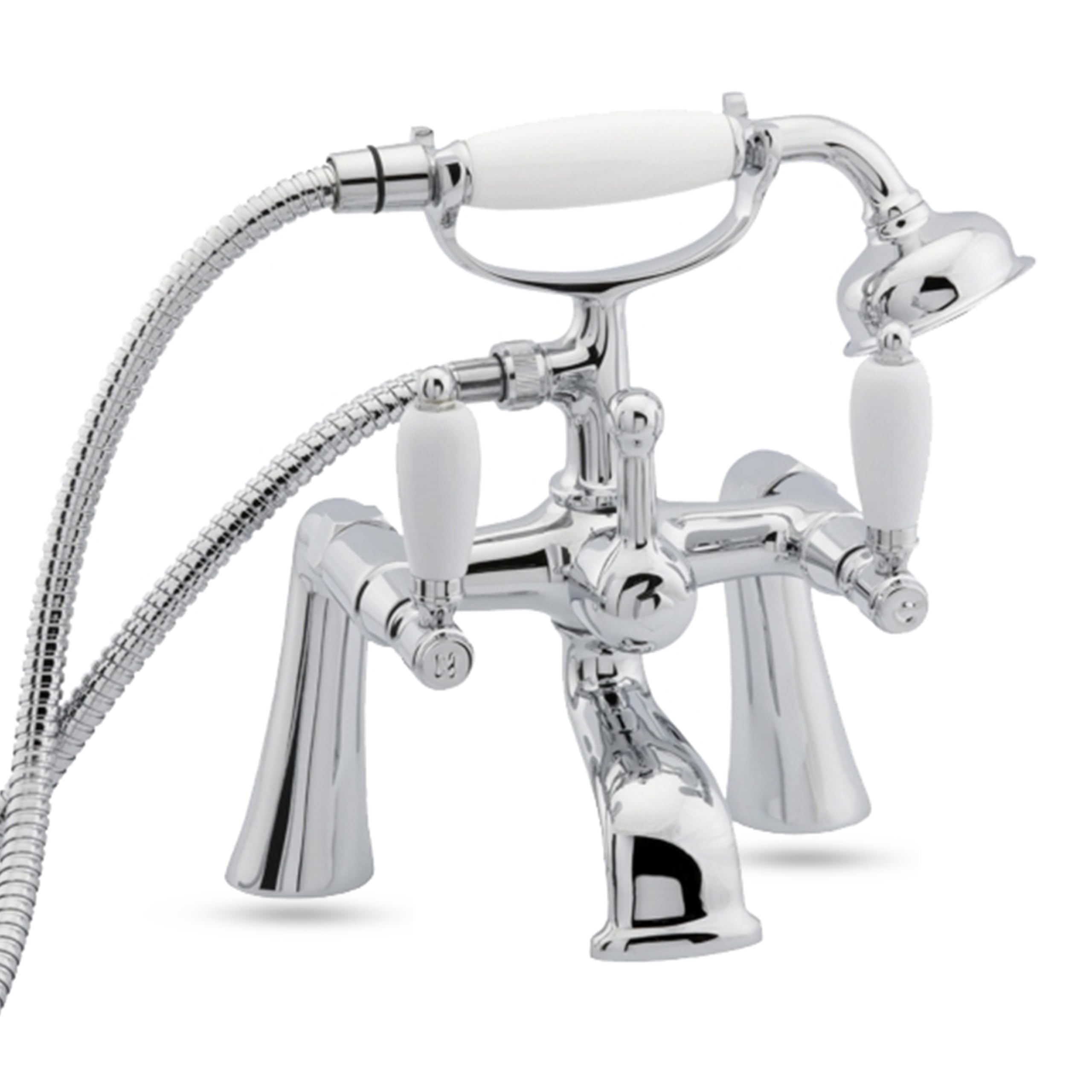 Deva Georgian Bath Shower Mixer Tap Kit - Chrome Finish Traditional Style Bath Tap - 3/4 BSP - WRAS KIWA Approved - White Single Lever Easy Turn Handles - 12 Year Warranty GE03