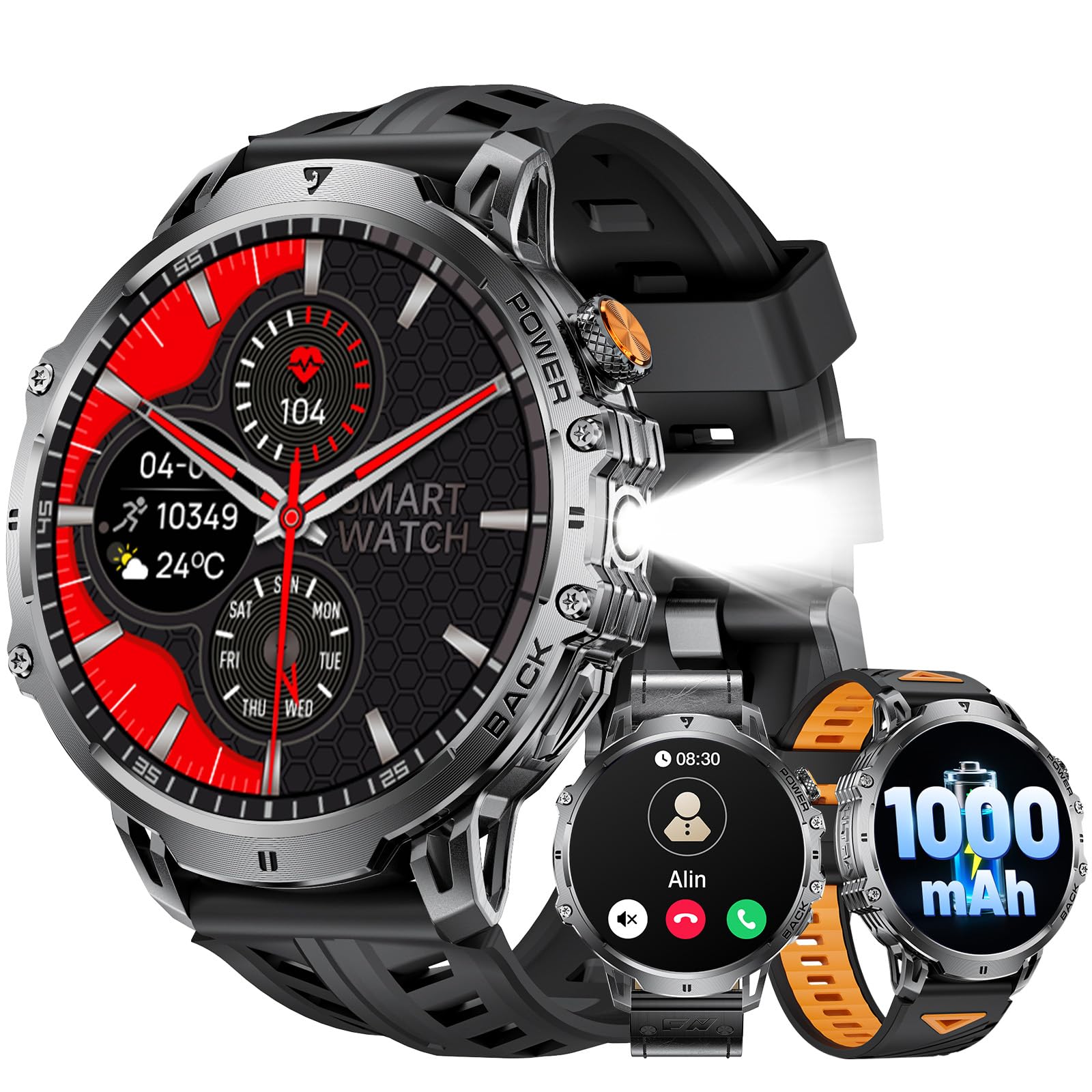 LIGE Militär Smartwatch Herren(3 Armbändern) - 1000 mAh/1,85