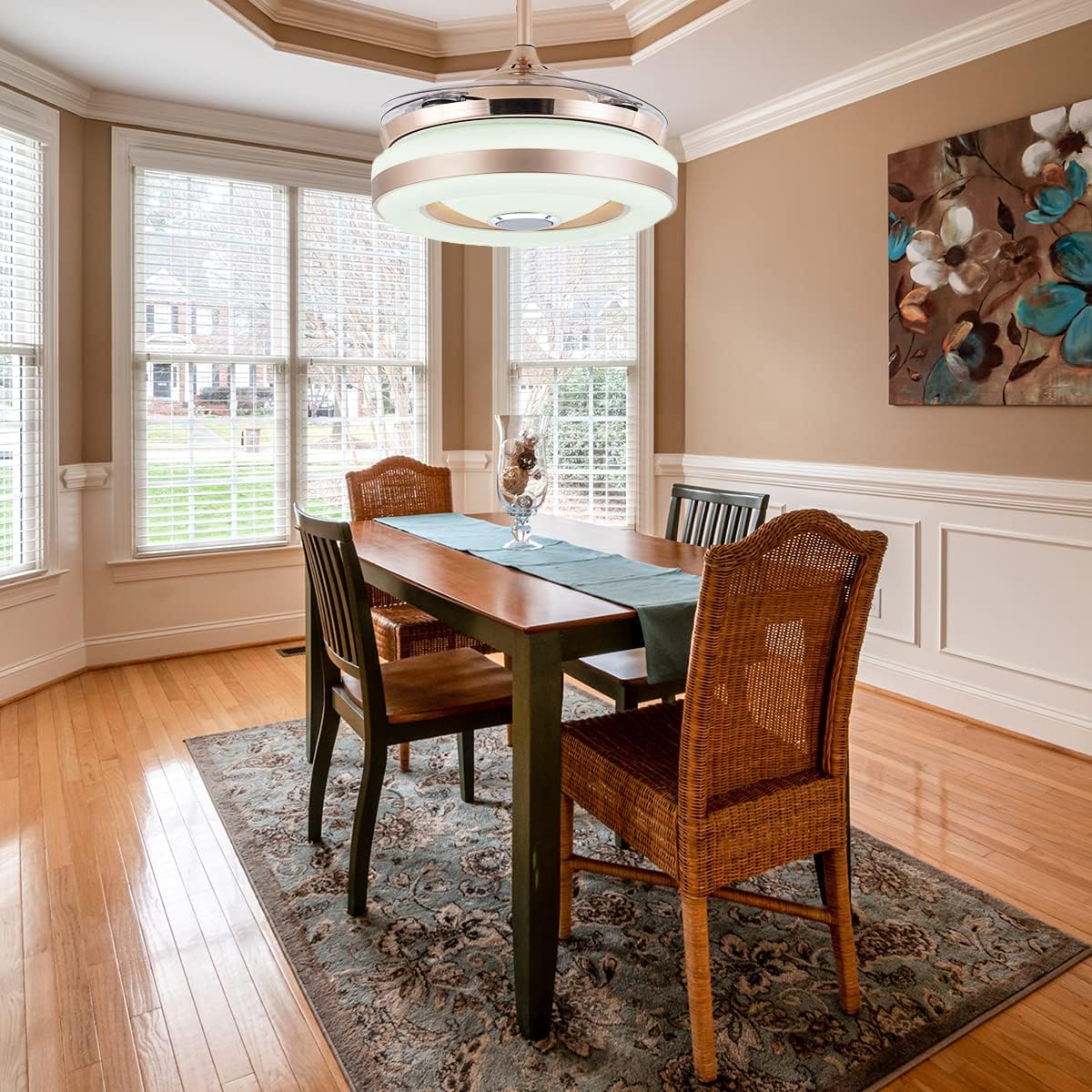 Fandian 42" Smart Ceiling Fans with Lights Remote Control Modern Retractable Bluetooth Speaker Ceiling Fandelier with 7 Dimmable Lighting Colors for Indoor Living/Bedroom