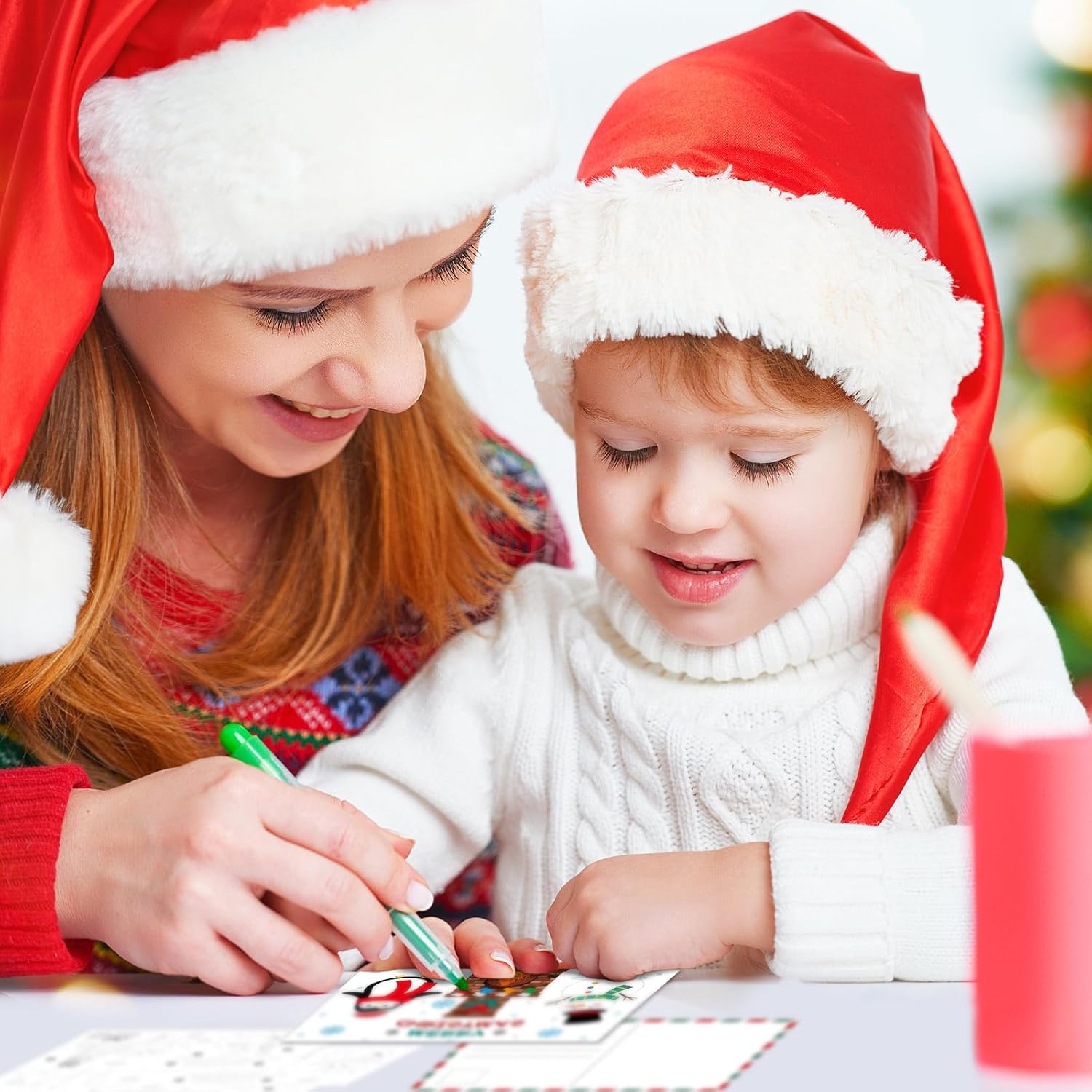 Fulmoon 100 Pcs Christmas Color Your Own Cards 4 Styles Santa Snowman Deer Penguin Coloring Merry Christmas Greeting Xmas Activity Postcards 4" x 6" for Kids Student Adult Letter to Santa Crafts - Image 6