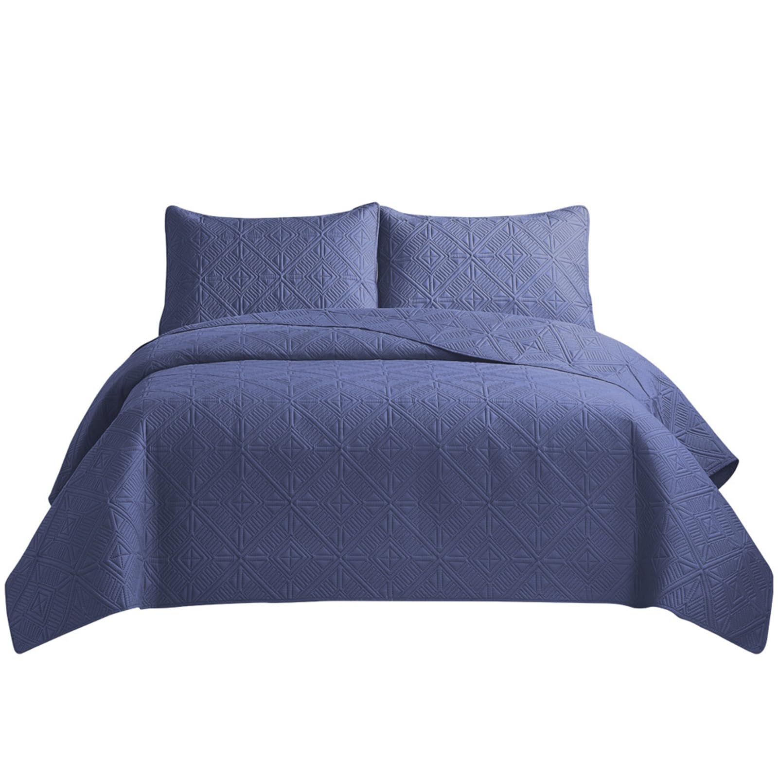 Colcha tamaño King Mantas de Cama Dobles Acolchadas - Reversible Relieve Matt acabó Fundas Cama Doble Colcha + 2 Fundas de Almohada - Color sólido Algodón Colchas Y Mantas(Navy,240 * 260cm)