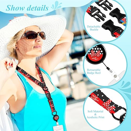 Miniatura 3 de Akkya Cordón de crucero para tarjetas de barco con carrete retráctil, tarjeta de identificación impermeable, paquete de 2 lindos lazos de ratón de