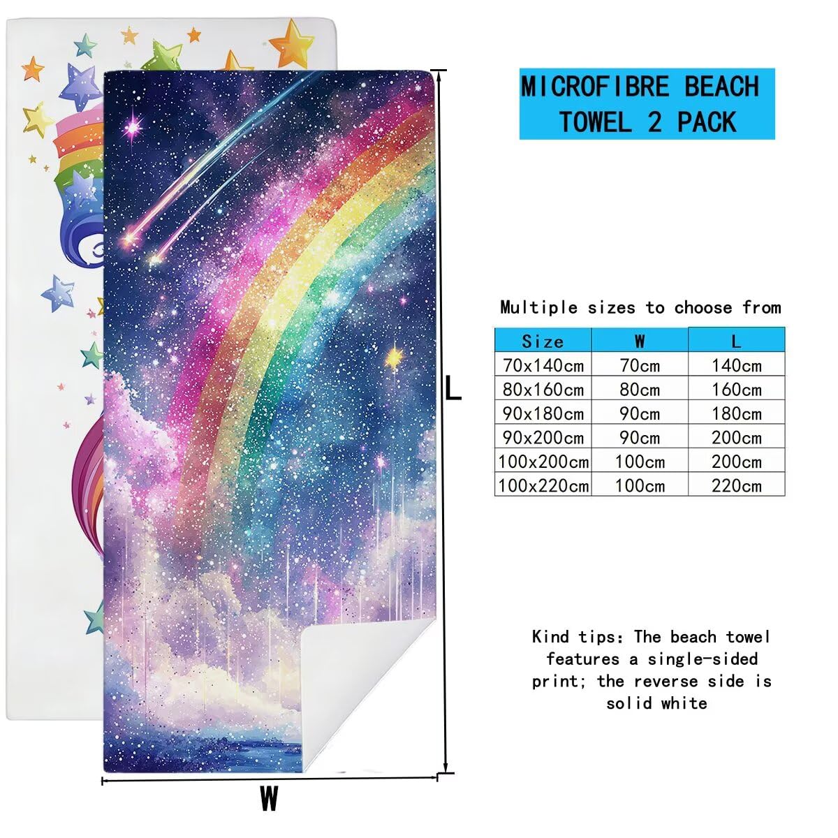 Telo Mare Microfibra, Telo Mare Grande 90x200cm 2 Pezzi, Asciugamano Palestra Donna Asciugatura Rapida, Antisabbia Asciugamano Microfibra, Leggero Asciugamani Palestra per Regalo (Arcobaleno) -4516