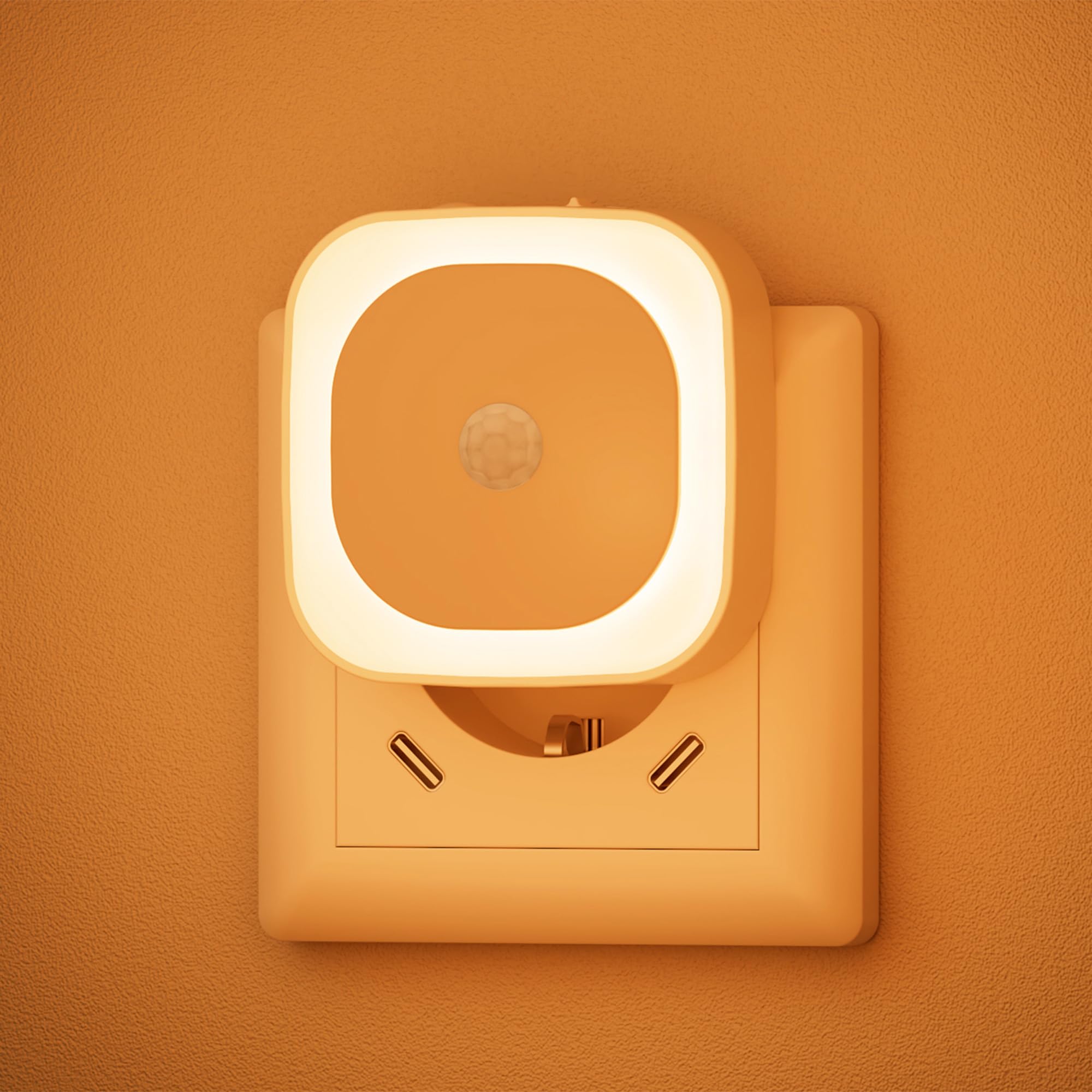 YUNLEX Luce Notturna da Presa con Sensore di Movimento, 3 modalità di sensore, [2 Pezzi] luci notturne dimmerabili per Camera dei Bambini, Bagno, Cucina, Scale, camera da letto, Ambra