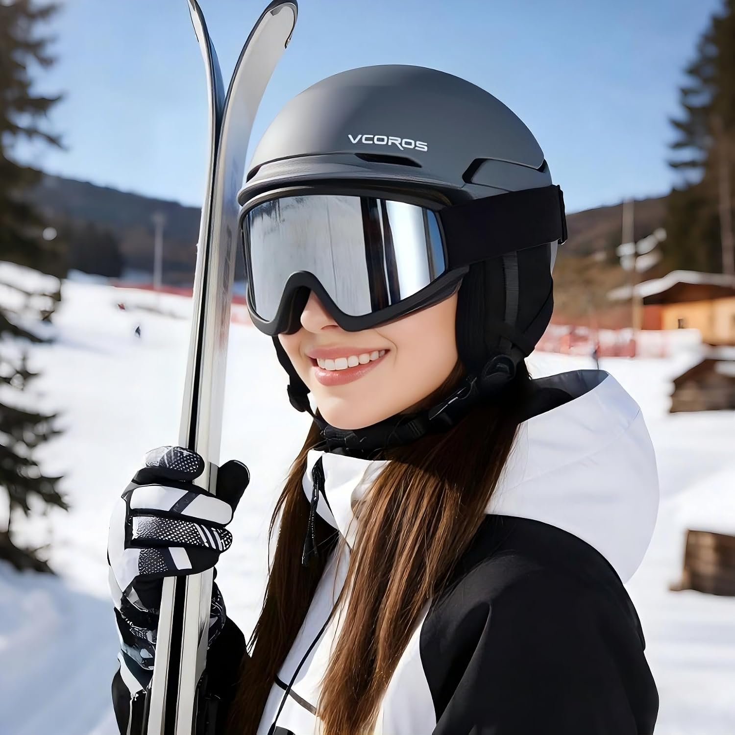 Ski Helmet with Goggles Mask Set,DXH-811 Snowboard Helmet for Adults-with 10 Vents, PC Shell and EPS Foam, Snow Helmets for Men Women Youth
