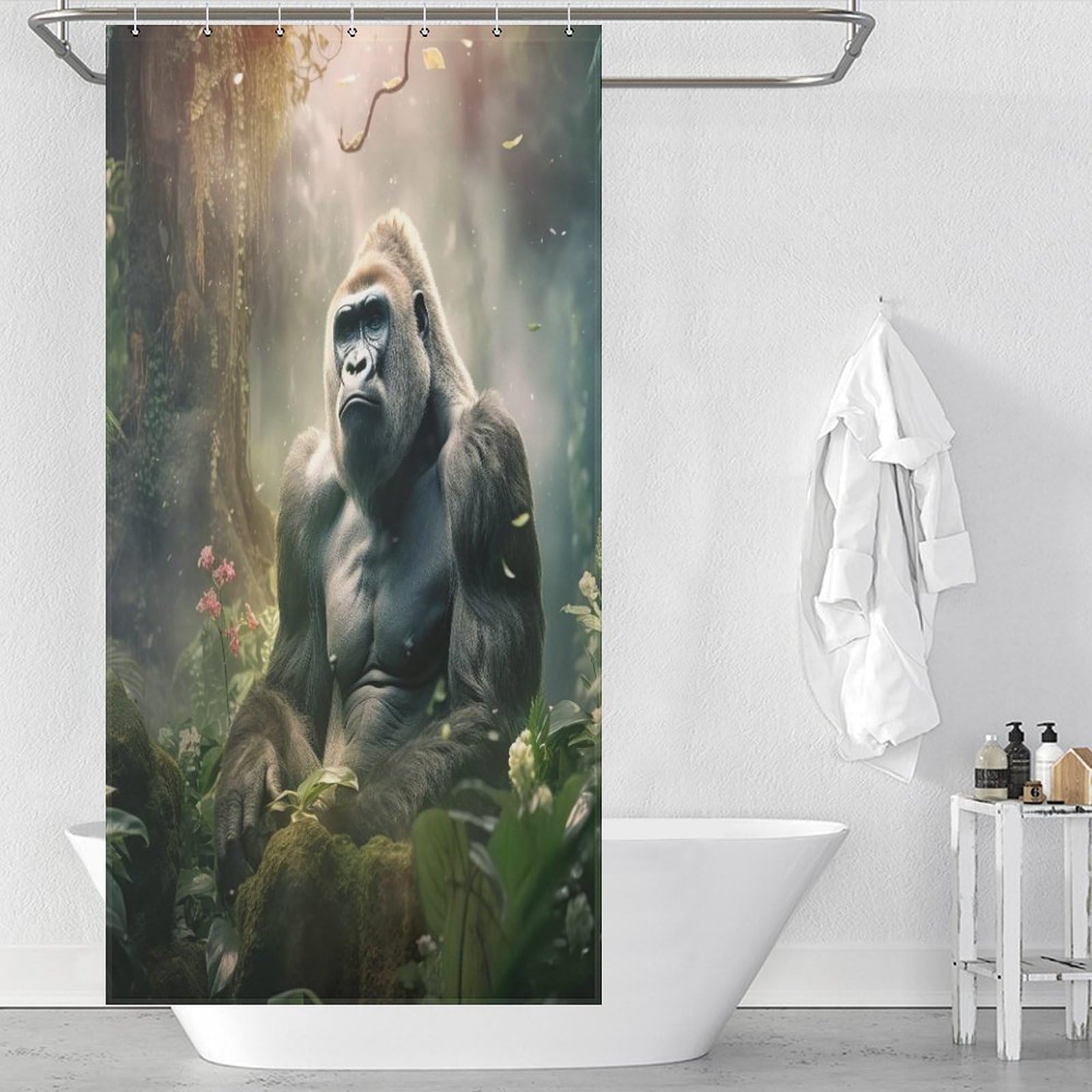 Rideau de douche gorille pour égayer la baignoire des enfants et dynamiser la salle de bain