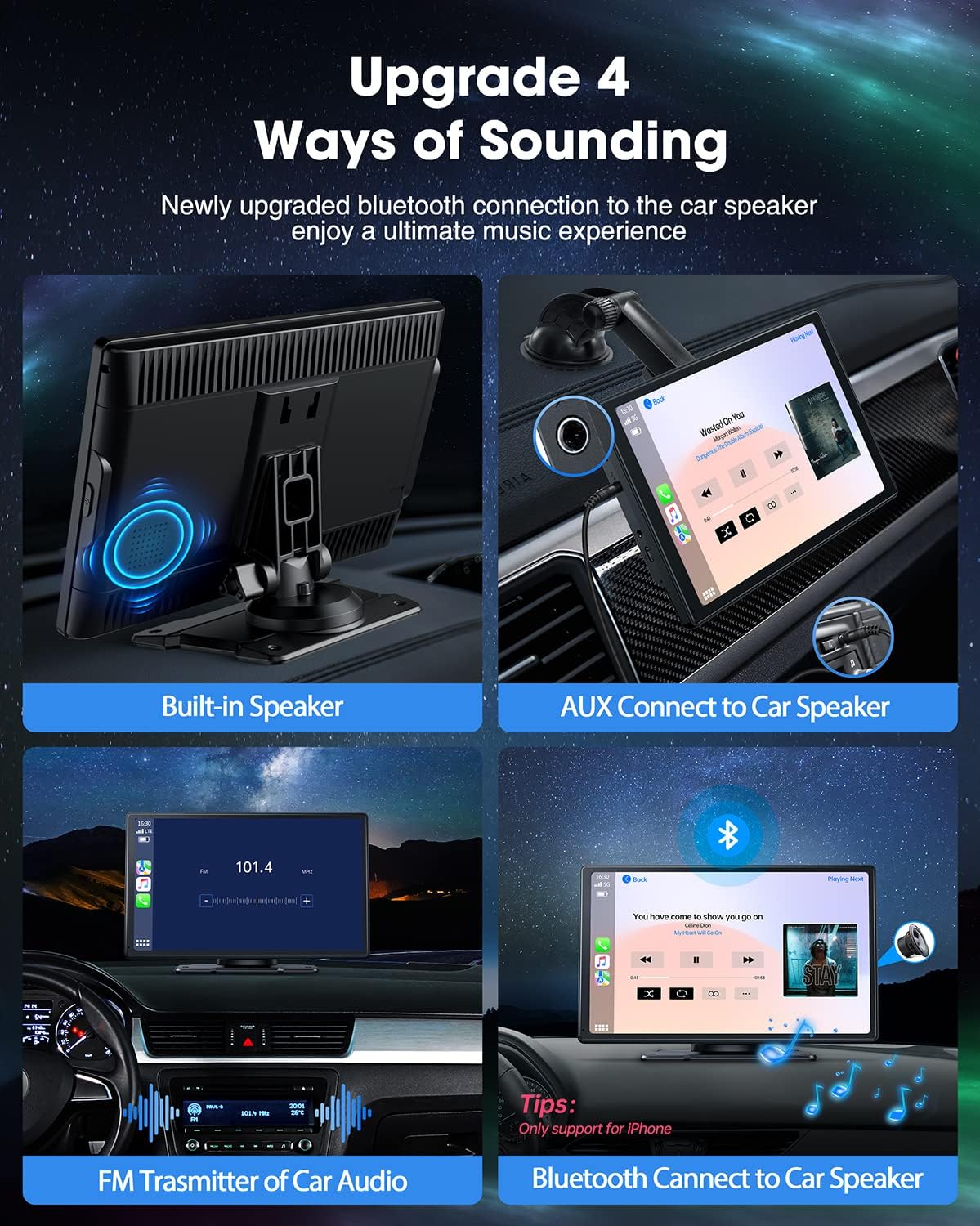 Wireless for Apple Car Play Portable Car Stereo Built-in Dash Cam 2.5K, 9'' Touch Screen Carplay Car Radio, Android Auto, Loop Recording, GPS Navigation, AirPlay, Mirror Link, Voice Assistant, AUX/FM
