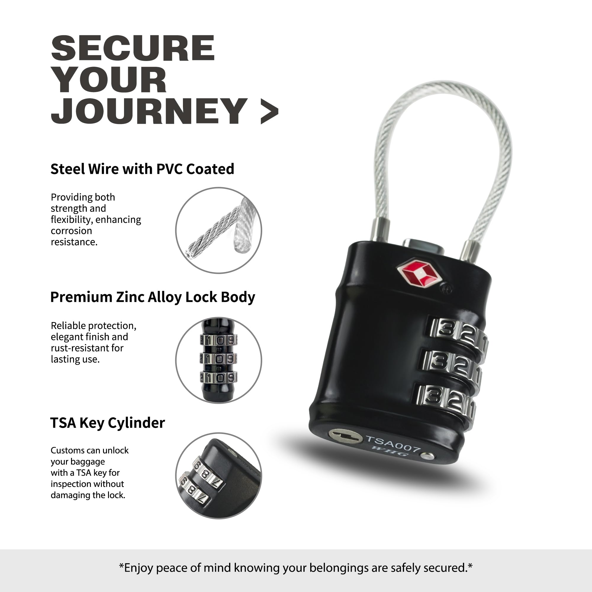 UP Security TSA Locks for Luggage 3 Digit Combination Padlock, Luggage Locks TSA Approved 2 Pack - Image 4