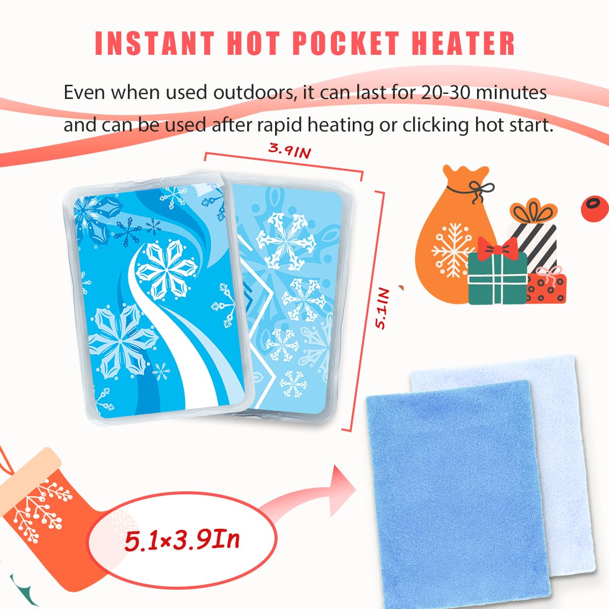 Reusable Snap Heat Pack, Hand Warmers Click, Hand Warmers Boil Click Heat Pocket Hand Warmer, Pouch Gel Hand Warmers for Camping for Outdoor, Indoor, Working, Studying(Ice and Snow)