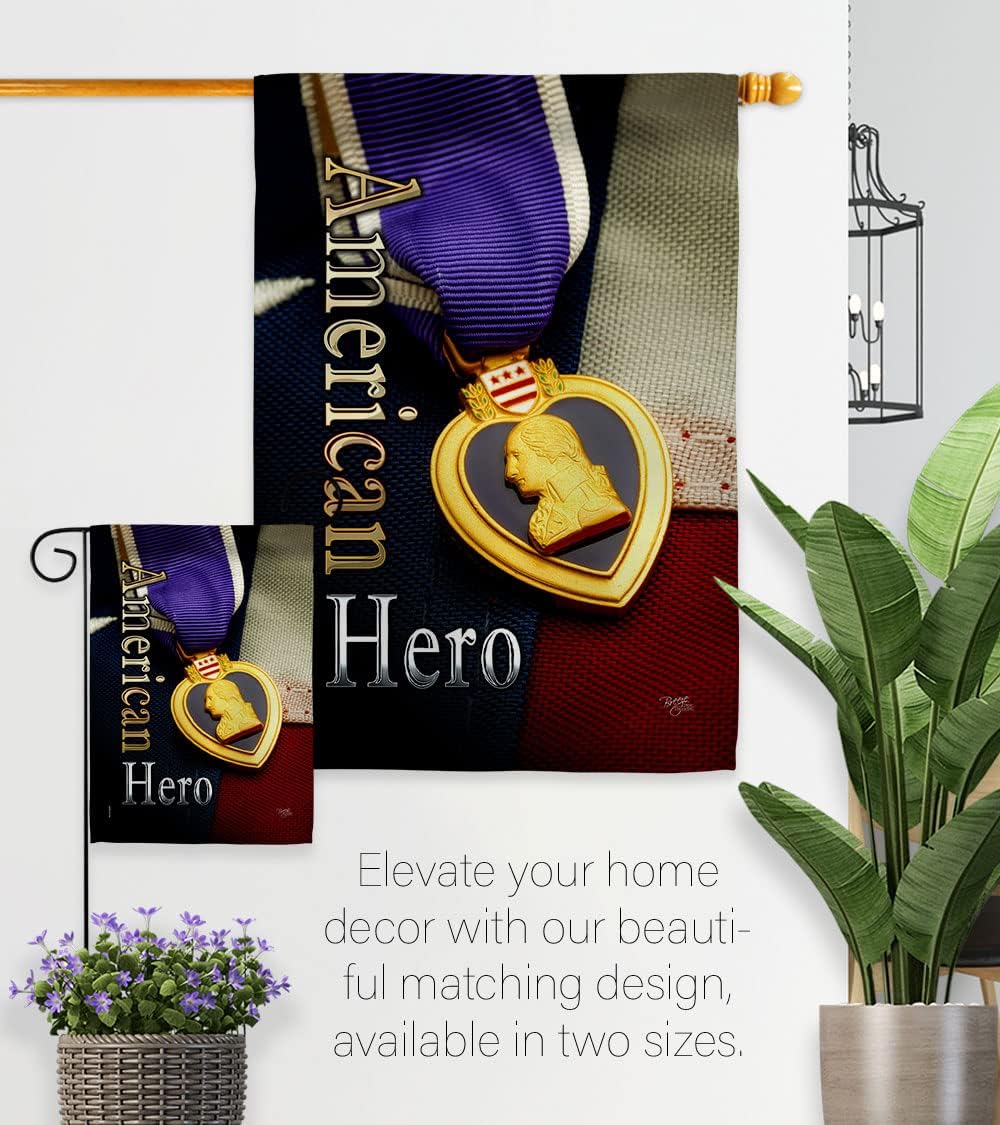 Breeze Decor HS108407-BO Purple Heart Hero Americana Military Impressions Decorative Vertical 28" x 40" Double Sided House Flag Set Pole Bracket Hardware