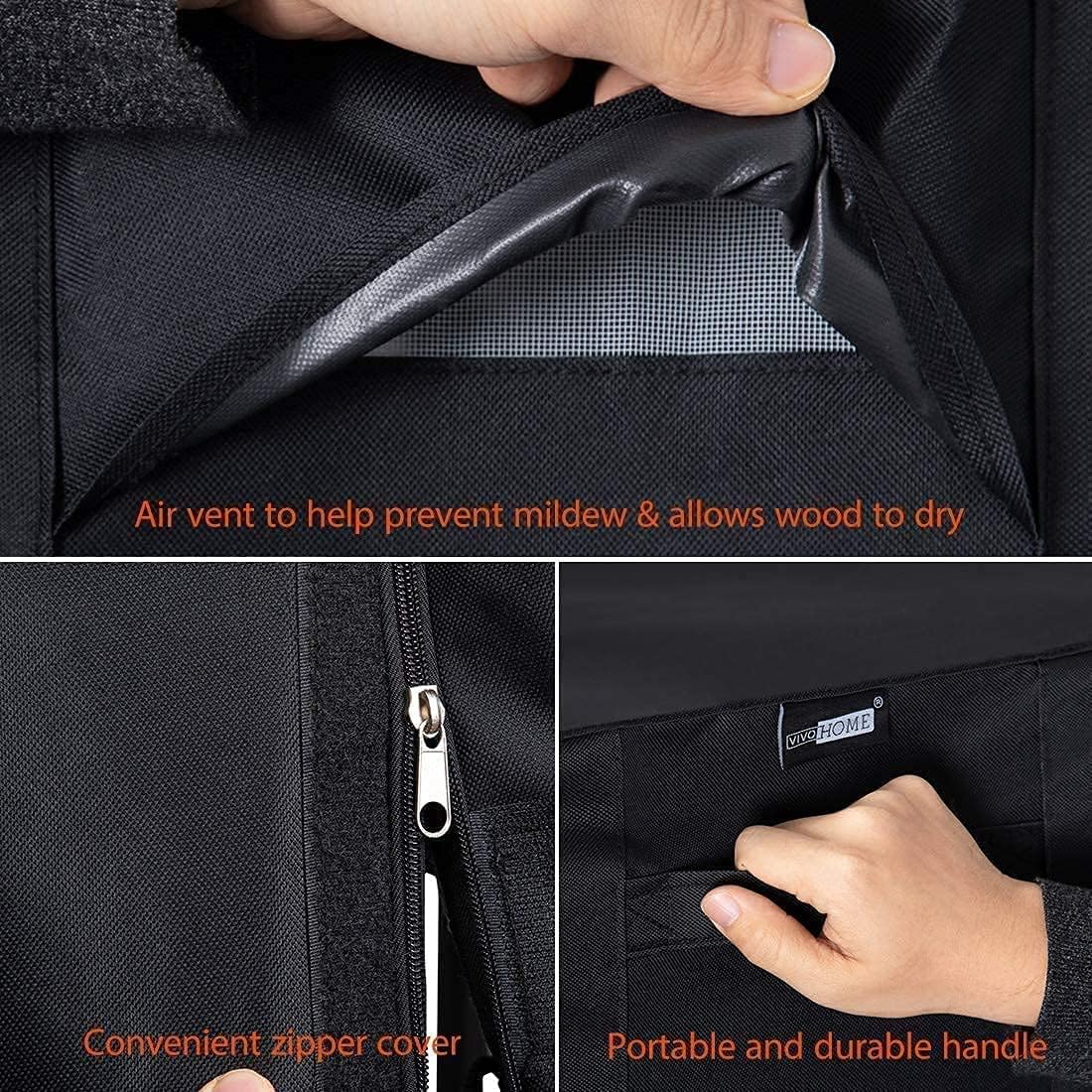 VIVOHOME 8ft Heavy Duty Indoor Outdoor Firewood Storage Log Rack with 2 Covers Combo Set Black