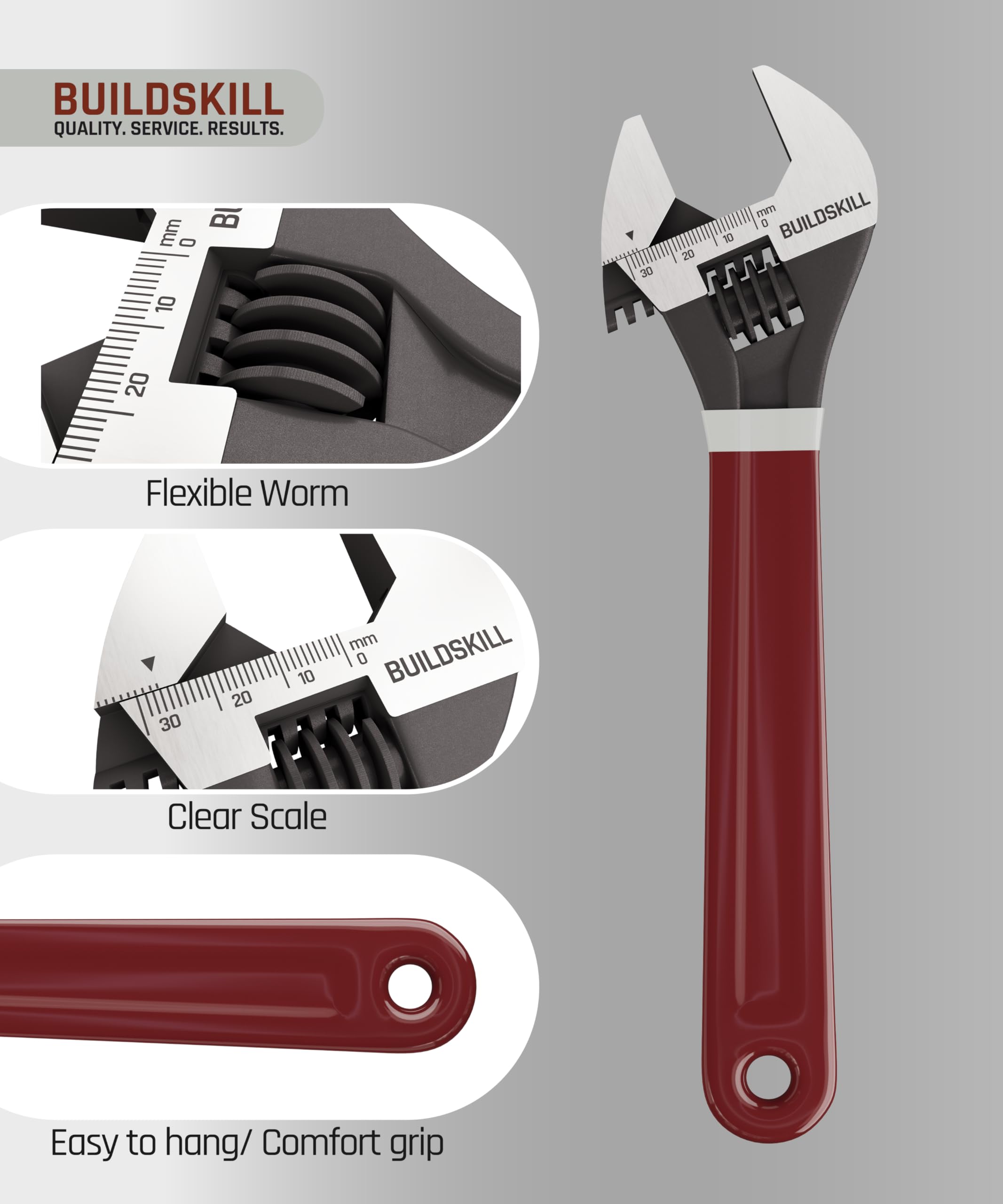 BUILDSKILL 10" 250mm Adjustable wrench | Rust proof Phosphate coating | Professional & home use plumbing tools | Comfortable Double sleeve | Adjustable spanner with lasered scale (6 months warranty) 2