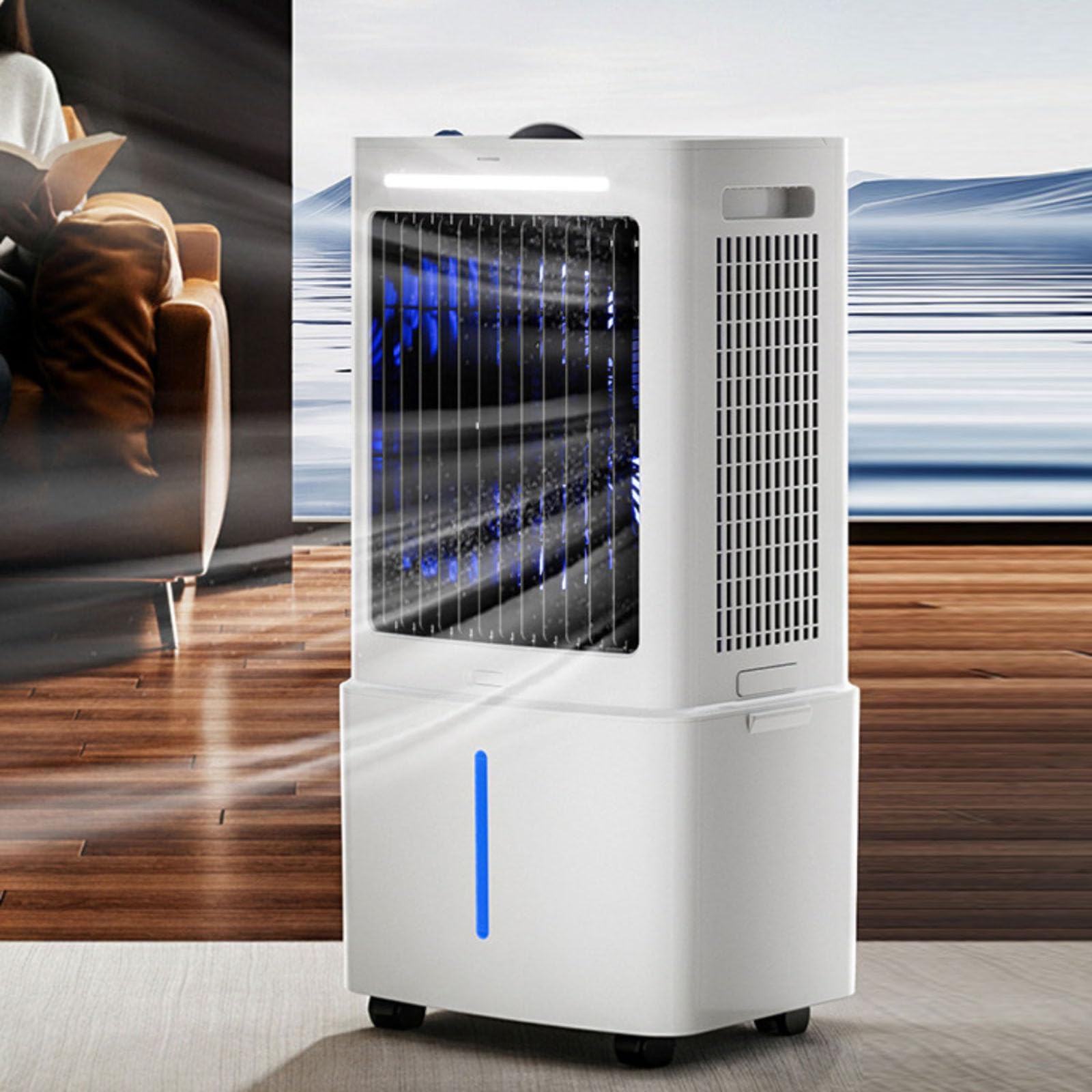 ZHENCHAO Portable Air Conditioners, Swamp Cooler with 25L Water Tank, 12H Timer, Auto Oscillating, 2 Ice Packs, Evaporative Air Cooler for Office Room Kitchen