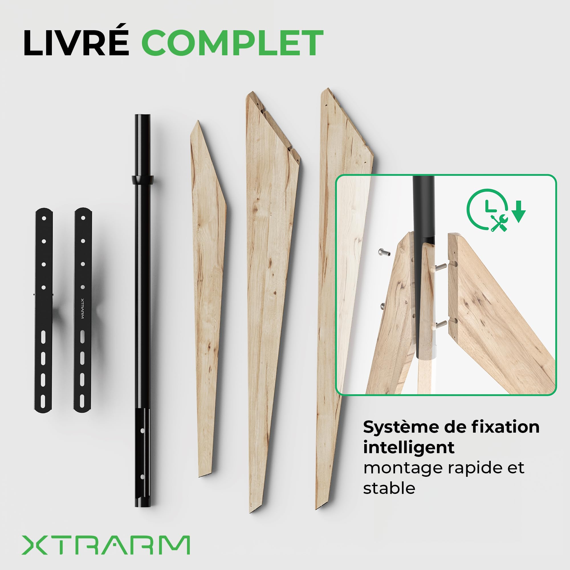 Meuble TV XTRARM Argo Tripod, Hauteur jusqu'à 140 cm, Rotatif à 360 degrés, pour téléviseur d'environ 32 à 65 Pouces, jusqu'à 40 kg, Maximum VESA 400x400mm, Meuble TV en Bois véritable