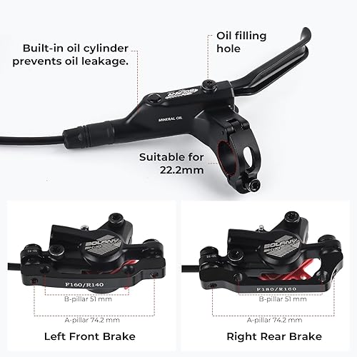 Vista 2 de BOLANY Juego de frenos de disco aceite hidráulico MTB bicicleta aleación de aluminio delantera derecha 31.496 in izquierda trasera 55.118 in 1 par