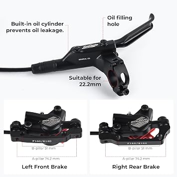 BOLANY Disc Brake Sets Oil Hydraulic MTB Bike Aluminum Alloy Front 800mm Rear 1400mm Brake Levers with is/PM Adapter Fit MTB Fat Bike E-Bike Road Bike