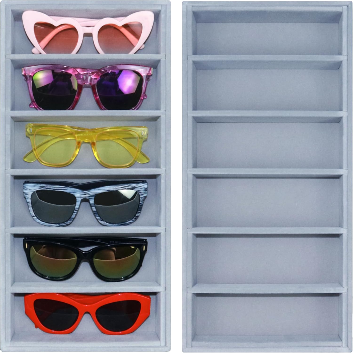 2 Pack Velvet Sunglasses Organizer Tray 6 Grid Sunglass Organizer Velvet Tray Multiple Eyeglasses Eyewear Display Case for Women Men