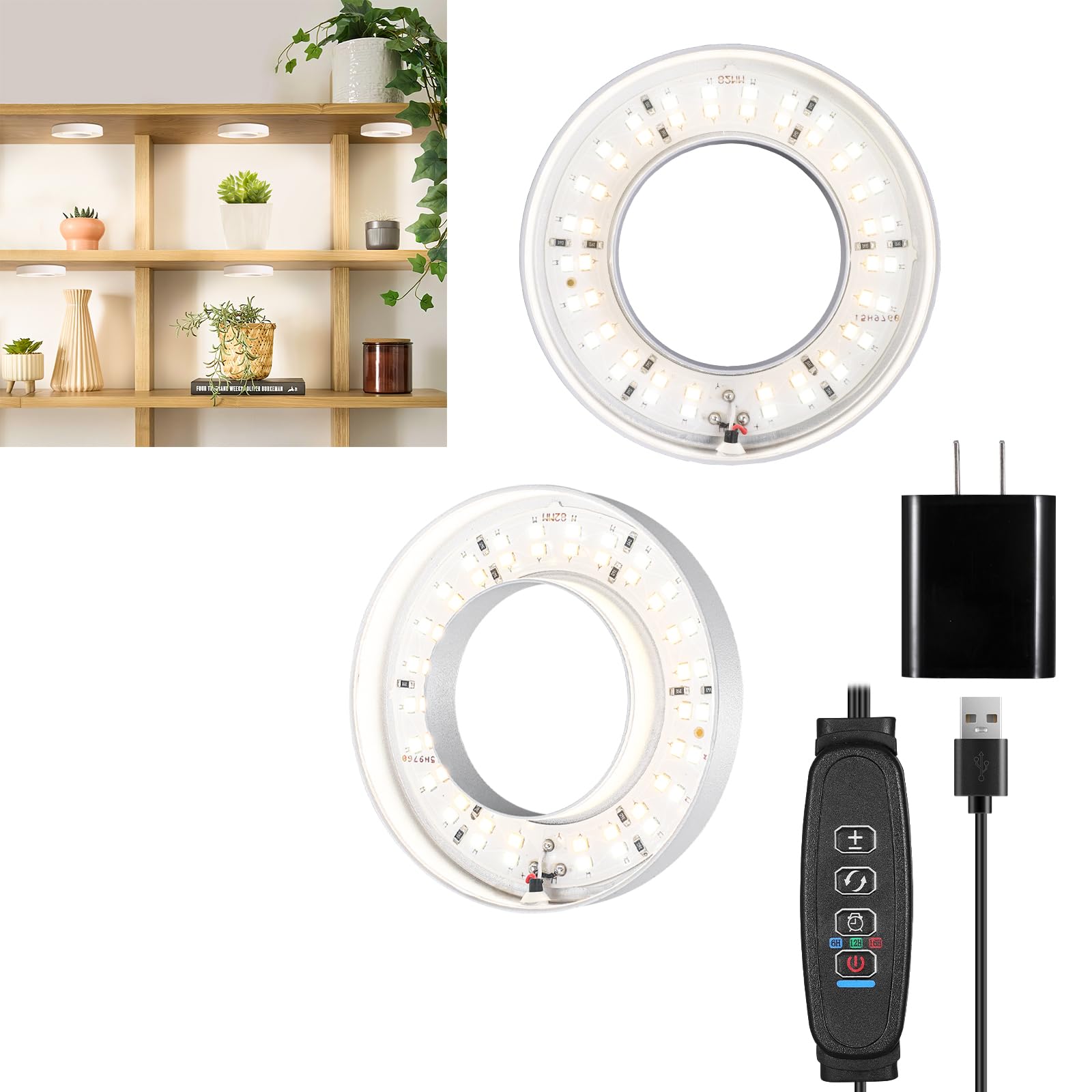 Indoor Plants Ceiling LED Plant Growth Lights, Warm+White Full Spectrum 3.5 inch Growth Lights, 6/12/16H Timer, 3 Spectral Modes, 10 Dimmable Levels, Halo Angel Ring White (2-image-37
