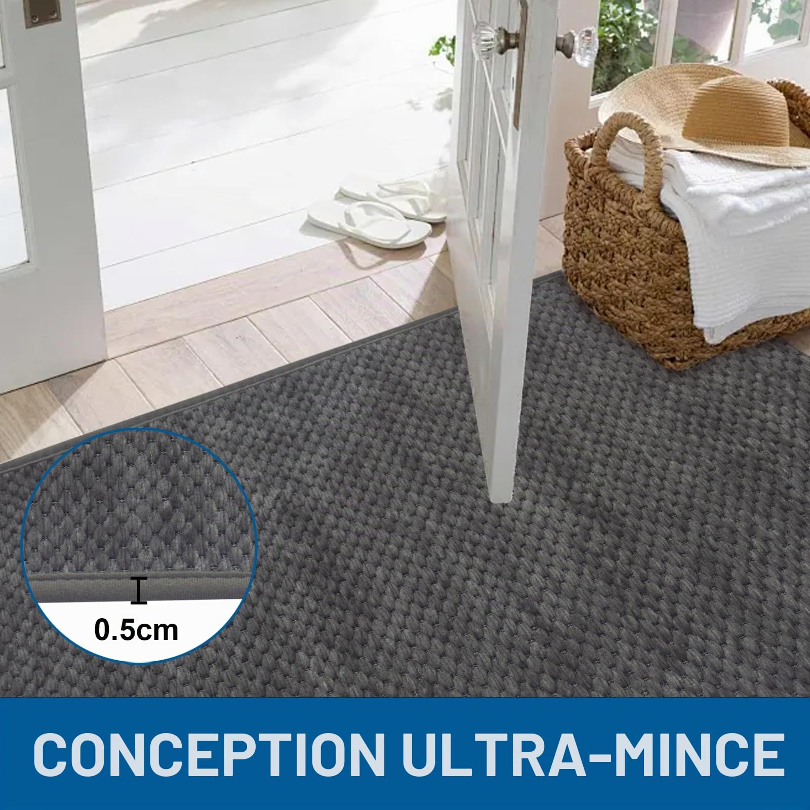 Tapis de Bain Antiderapant 50 X 150 cm, Moelleux en Microfibre, Tapis Antidérapant en Caoutchouc, Absorbant l'eau, Tapis Lavable en Machine, Extra Epais, pour Douche, Baignoire, Gris