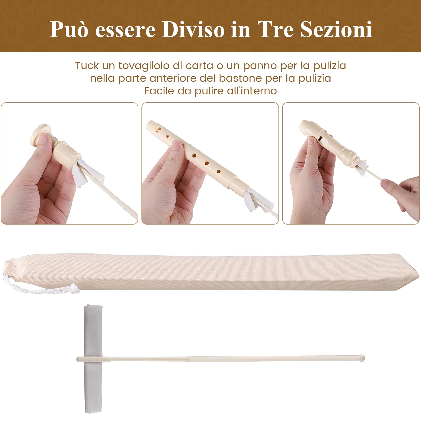 VLVEE Flauto Dolce per Principianti, a 8 Fori, Per Bambini per Diteggiatura Tedesco, Incluso Pacchetto Esterno, Stick per la Pulizia del Flauto e Manuale di Istruzioni, Bianco