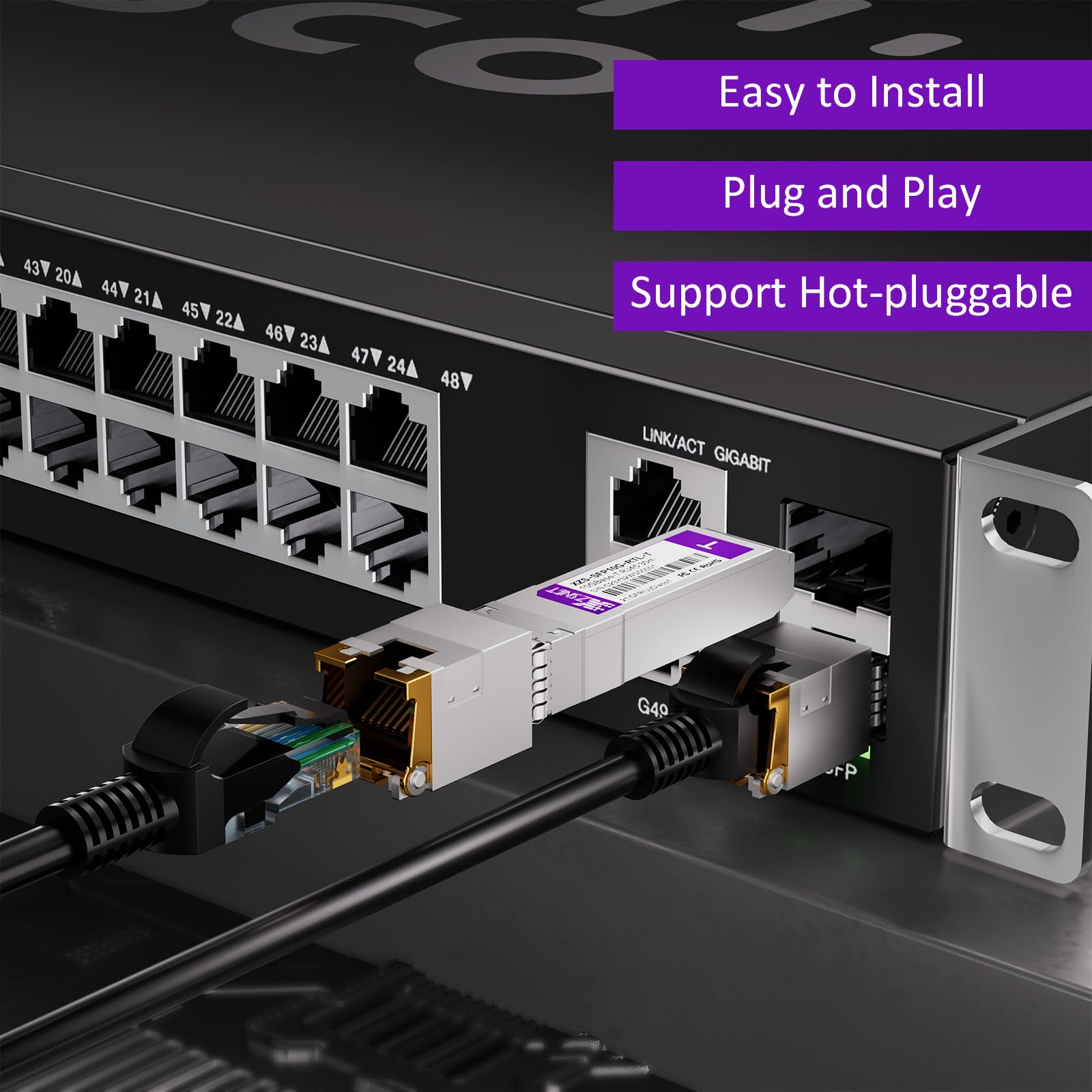 Ricetrasmettitore SFP+ a RJ45 10GBASE-T, Modulo Multi-Rate 1/2.5/5/10G Rame per Cisco, Ubiquiti, Mikrotik