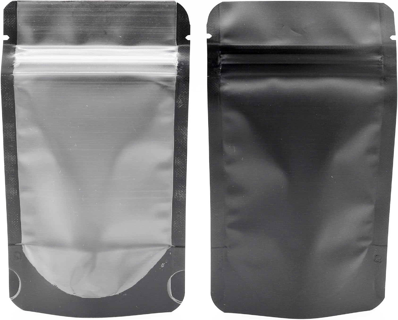 QQ Studio Pack of 100 Translucent Front Matte Black Poly Plastic Resealable Bags (0.8oz (3" x 5"), Stand-Up Pouch)