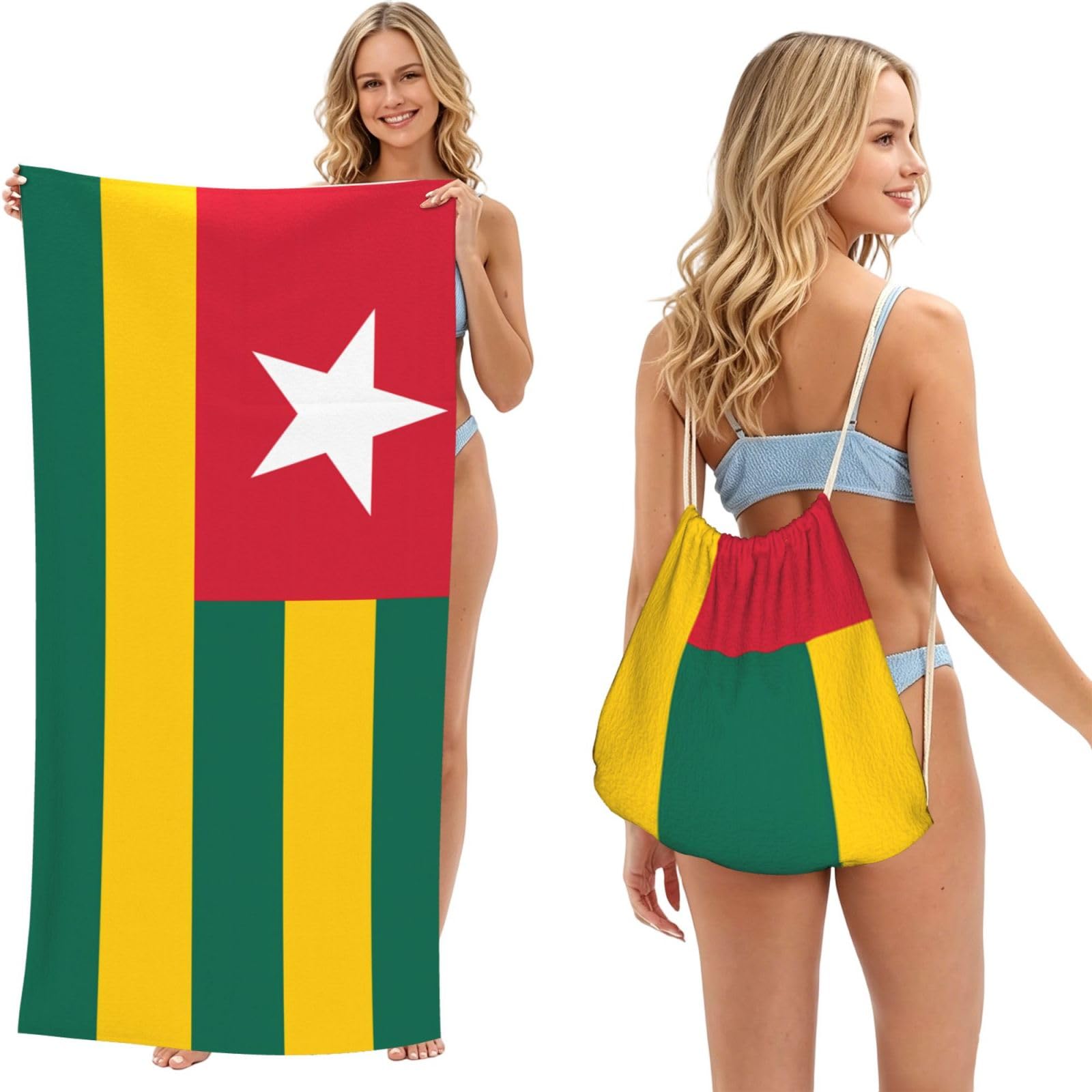 SXZVVBN Flag of Togo 2-in-1 Beach Towel Bag, Quick Dry Sand Free Travel Towel Backpack for Adults