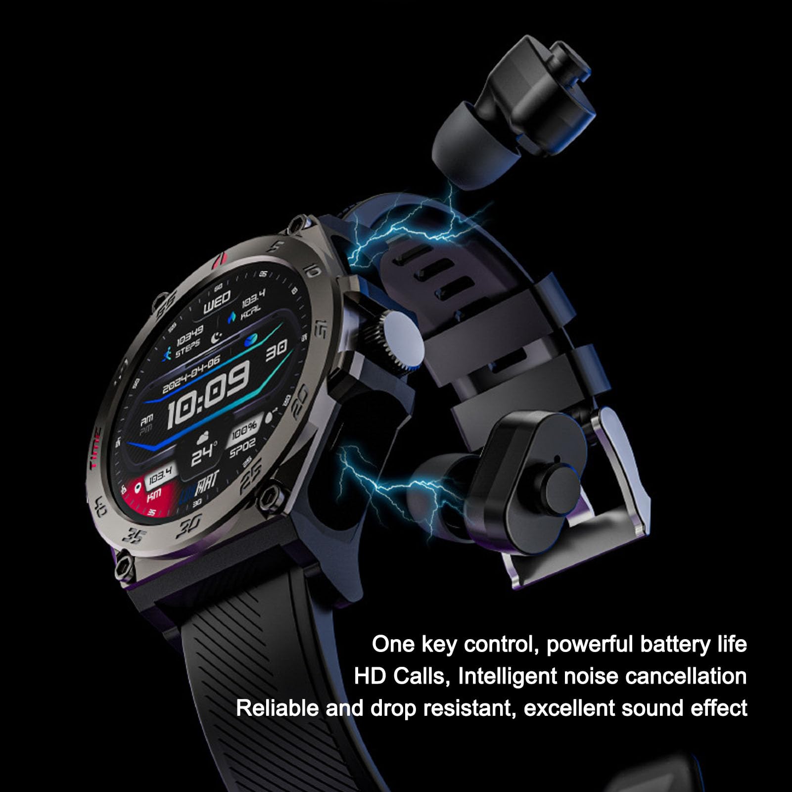 Ejoyous Orologio Smart 1.53in con Auricolari, 2 in 1 Chiamata BT (BLACK)