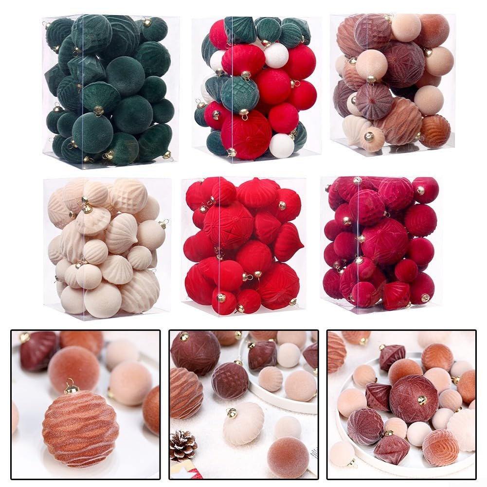 Lot de 35 boules de Noël floquées multi-usage parfaitement conçues pour la décoration de sapin et les événements, avec crochets en métal robustes pour un affichage facile (A)