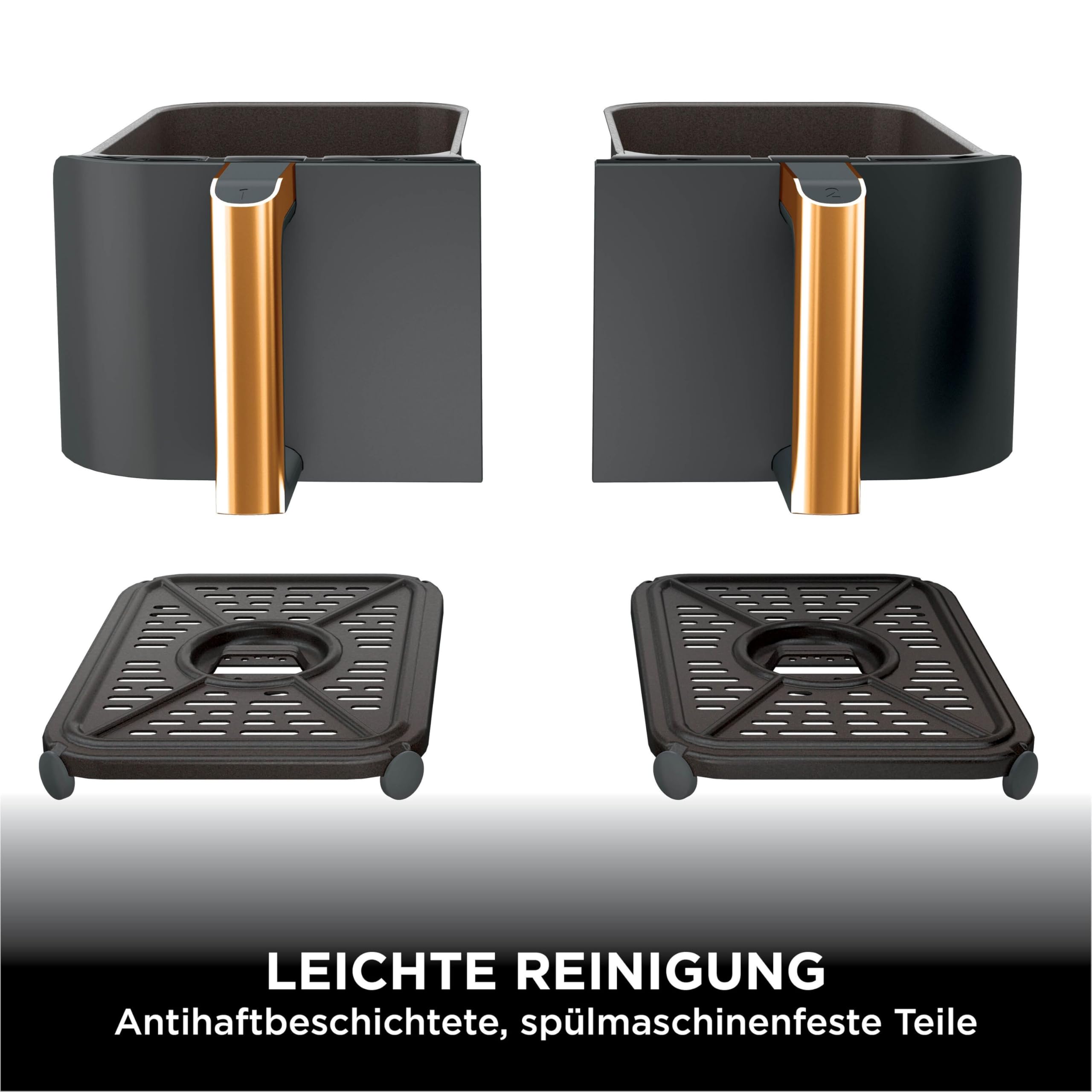Ninja Foodi MAX Dual Zone Heißluftfritteuse 9,5L Airfryer 2 Fächer Antihaftbeschichtung spülmaschinenfeste Körbe 6-in-1 Kupfer/Schwarz AF400EUCP
