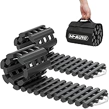 M-AUTO 2 Pack Tire Traction Mats for Snow Portable Recovery Tracks for Vehicle in Mud, Snow, Ice, and Sand, 32" Coilable Emergency Devices with Storage Bag, Load 7.7 Ton