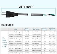 Vista 2 de PATIKIL Cable de alimentación de repuesto, 9 pies 14 AWG, cable de cable de 3 clavijas 5-15P para electrodomésticos de aire acondicionado