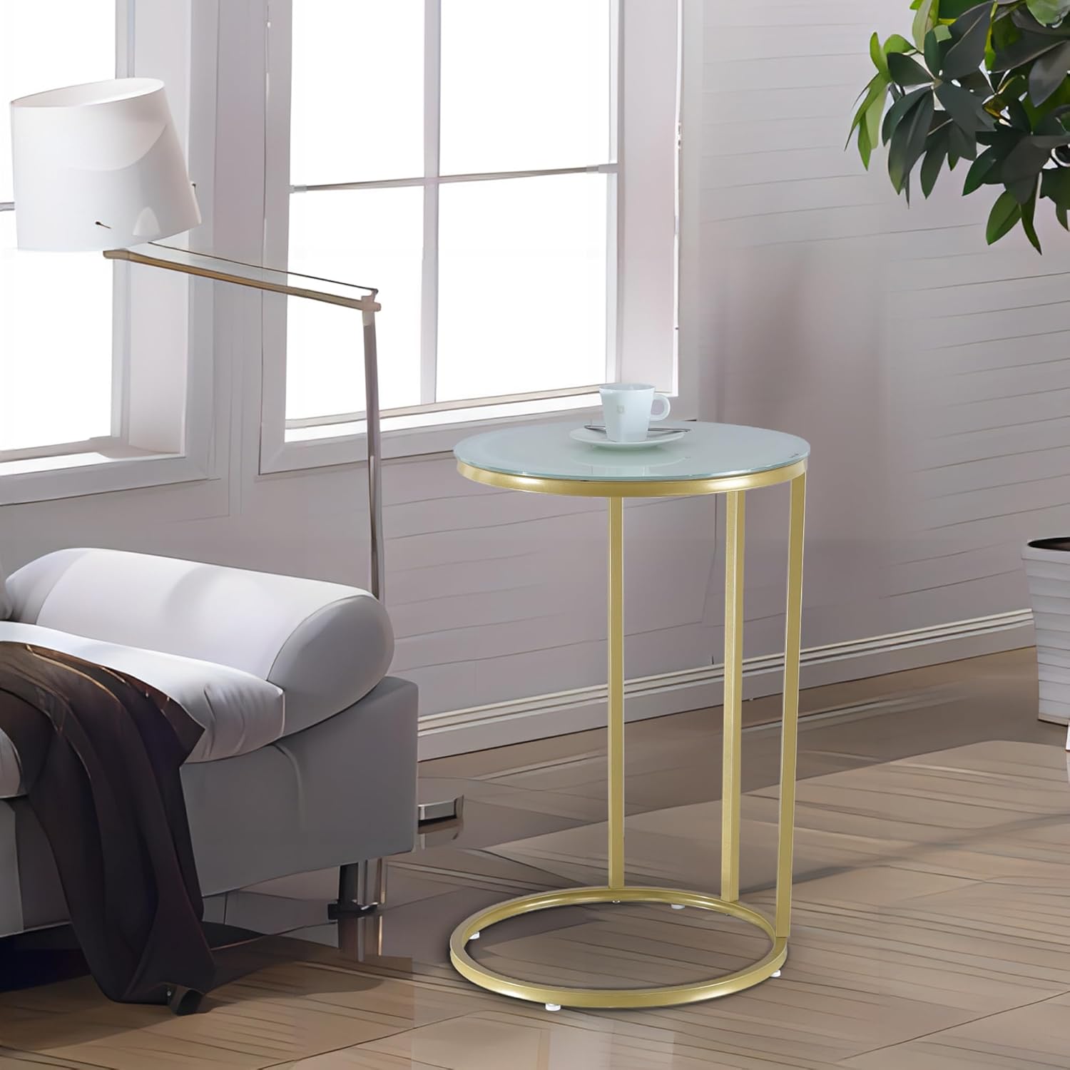URBNLIVING Round Modern CShaped Side End Table Chrome Legs Frame and