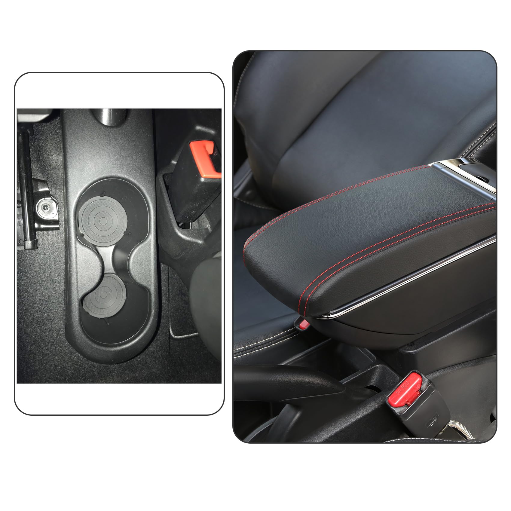 Armlehne kompatibel mit Fiat 500 Mittelkonsole Aufbewahrungsbox Drehbar Mit Getränkehalter Doppelschicht Nachrüstteile | mit Getränkehalter,6 USB+1 USB-C,Doppelstauraum,Verschiebbare Armauflage Mittelkonsole,PU-Leder,Schwarz mit Roter Naht
