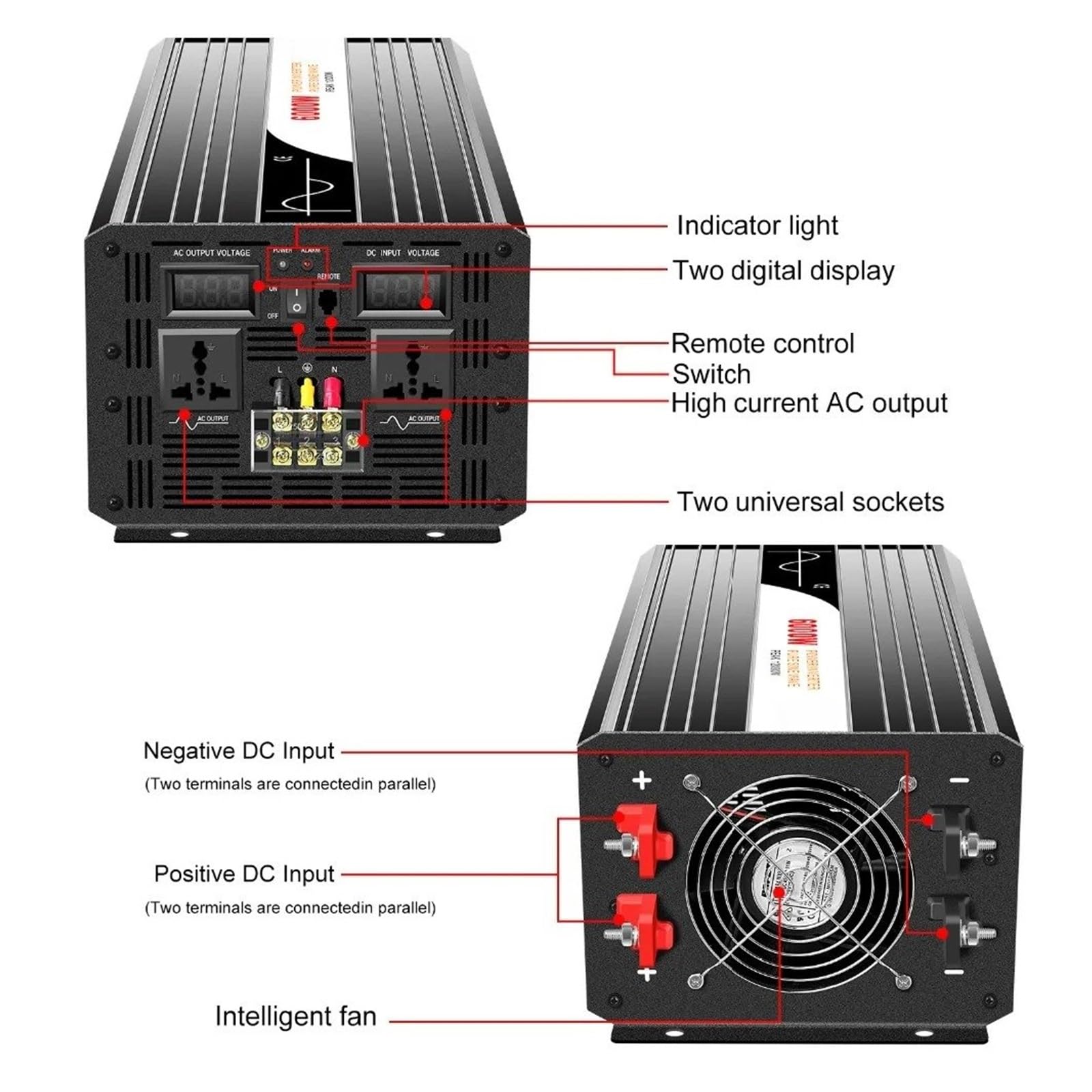 Inversor Onda Sinusoidal Pura 6000 W 12 V 110 V con Control Remoto Inversor Energía Solar CC 24 V 48 V A CA 220 V Pantalla Digital(48V,220-230v,AU)