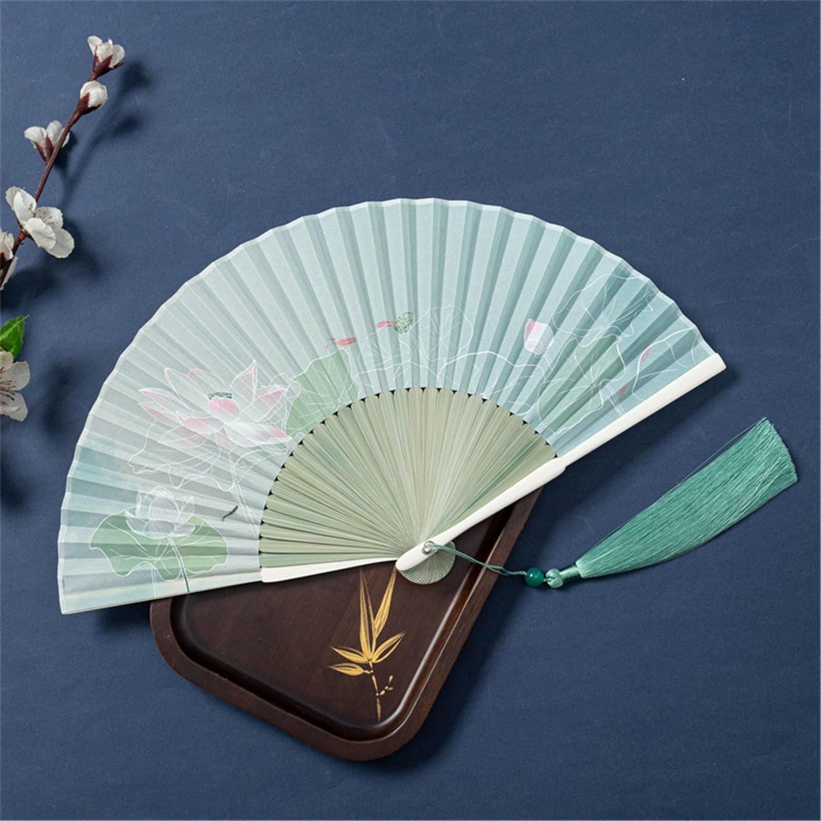 SXTYYH Folding Hand Fan, Chinese Style Classical Hanfu Begonia Flowers Dance Fan, Portable Lotus Bamboo, Handheld Fan for Women Foldable(B)