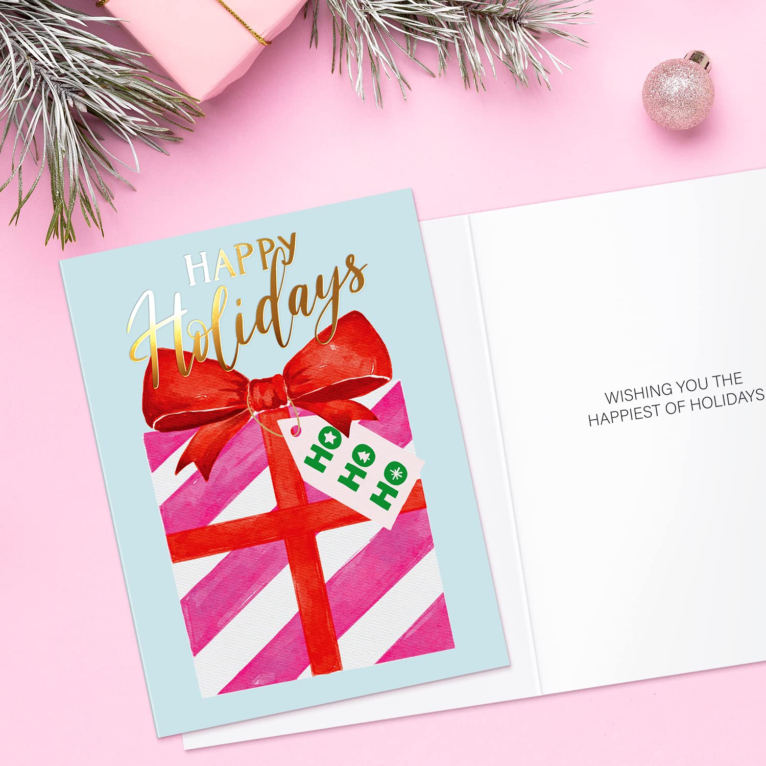 SWEETZER & ORANGE Christmas Cards Set, 24 Gold Foil Holiday sheets with Decor Red Envelopes - Image 4