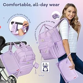 RUVALINO Diaper Bag Backpack, Multifunction Travel Pack Maternity Baby Changing Bags, Large Capacity, Waterproof, Light Purple