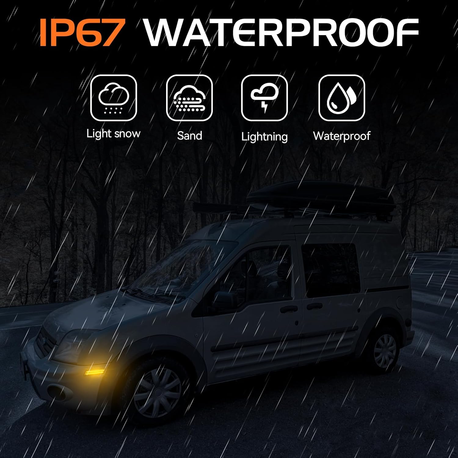 LED Side Marker Lights for 2010-2013 Ford Transit Connect Front Bumper Marker Reflectors Lamps, Smoked Len Amber