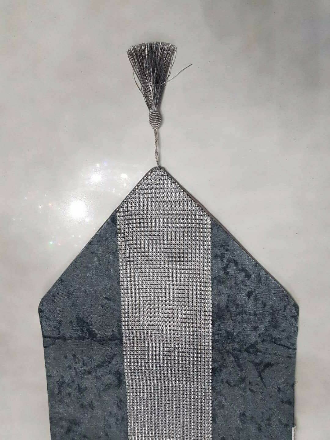 Textile Home Home Décor Silver Grey Crushed Velvet Table Runner Diamante 33X196 Cm Dining Sparkle Tasseled Edges (, G-26 33X196 Cm)